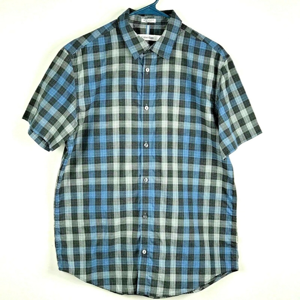 Calvin Klein Medium Shirt Blue Plaid Button Front